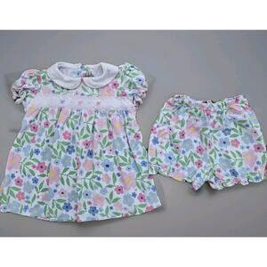 Girls Marco &Lizzy Floral 2 piece Outfit Ruffles Flowers Smocked Pima Cotton 24m